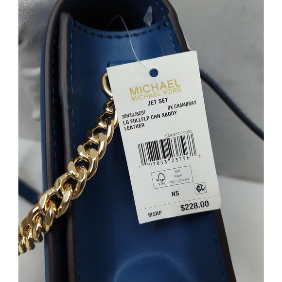Michael Kors Jet Set Blue Leather Flap Closure Chain Strap Crossbody Bag - Picture 6 of 16